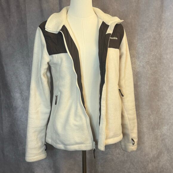 Columbia Women’s Medium Cream & Brown Fleece-Style Zip Up Outdoor Active Jacket - Picture 10 of 13